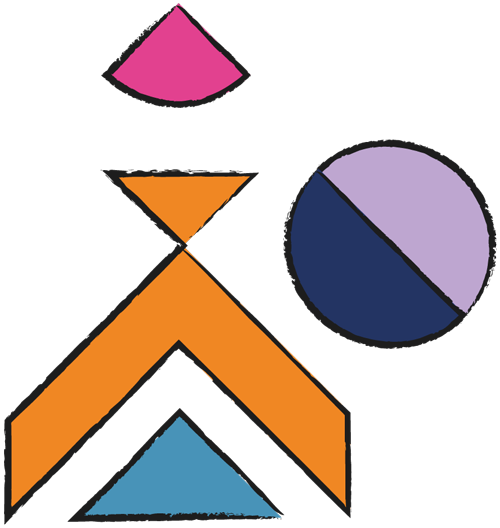 Kaleidoskopsplitter in Pink, Orange, Hellblau, Blau und Flieder